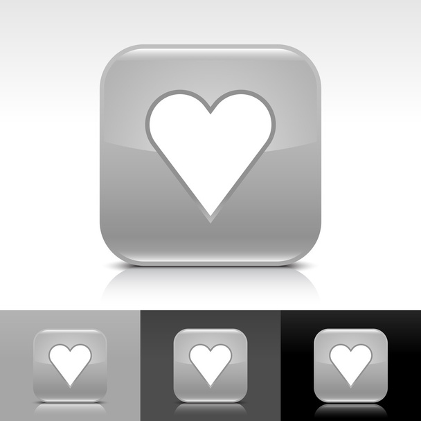 Cinza brilhante botão de internet web com sinal de coração
 - Vetor, Imagem