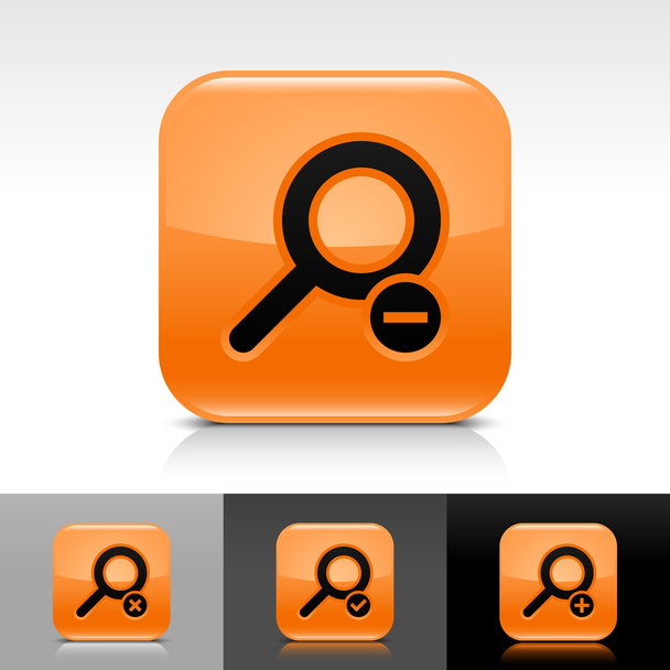 黒の検索記号とオレンジ色の光沢のある web ボタン - ベクター画像