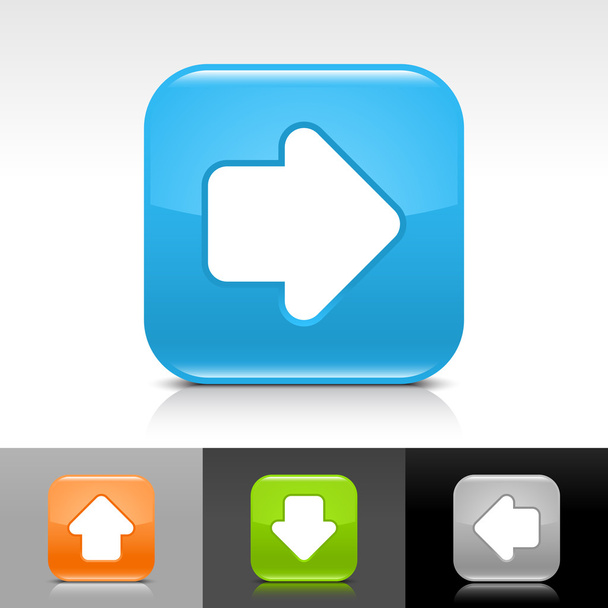 Синя, зелена, сіра та помаранчева глянцева веб-кнопка з білою стрілкою
 - Вектор, зображення