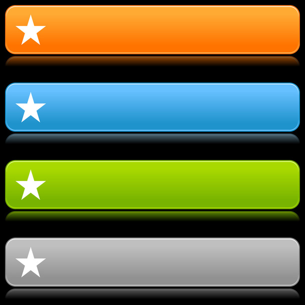 Глянцевий закруглений прямокутник веб-кнопка зі знаком зірки з відбиттям кольору на чорному
 - Вектор, зображення