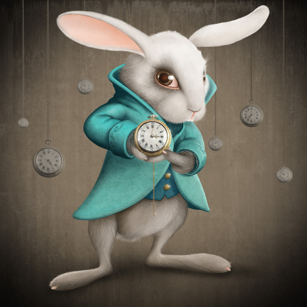 Coelho branco com relógio - Foto, Imagem