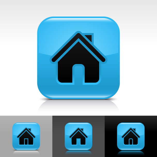 Blue glossy web internet button with black home icon web sign - Vektor, Bild