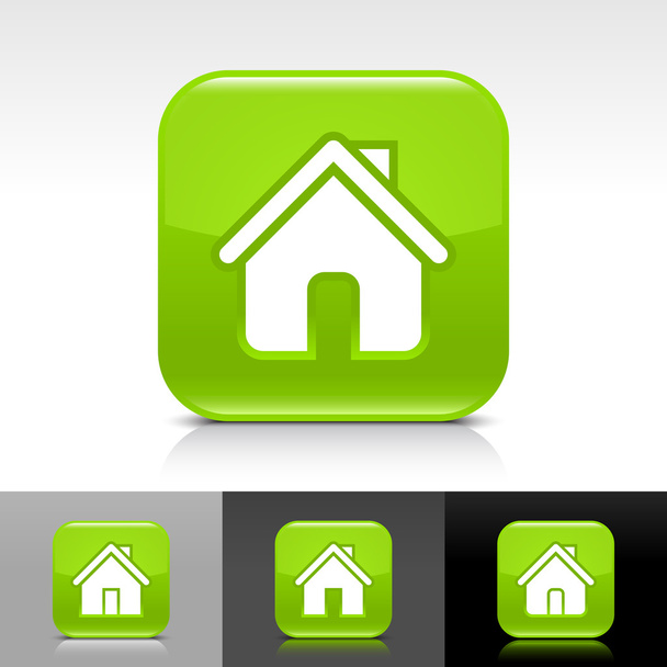 白いホーム アイコン web 記号の付いた緑の光沢があるウェブ インター ネット ボタン - ベクター画像
