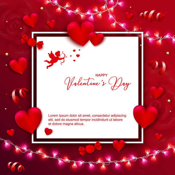 Boldog Valentin-nap banner, gyönyörű színes virágok és  - Vektor, kép