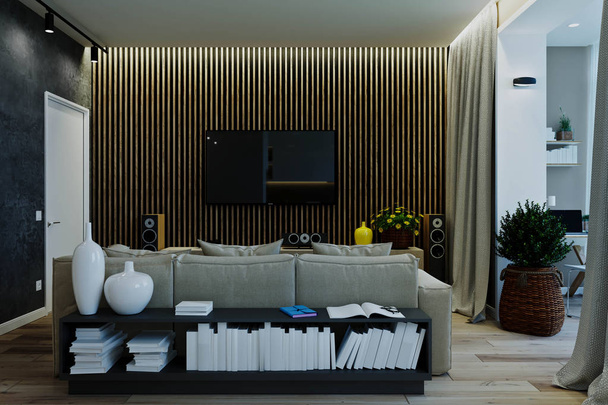 stylish modern interior of the apartment with a beautiful view - Zdjęcie, obraz