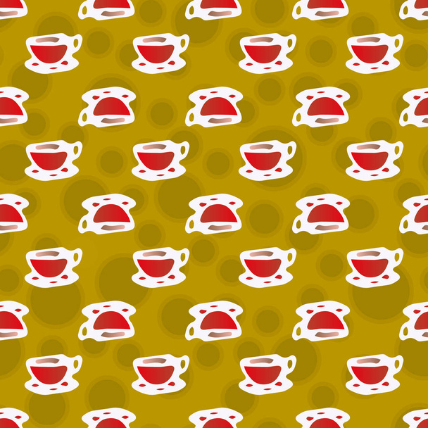Φλιτζάνια καφέ ή τσάι με κουκίδες στο παρασκήνιο χωρίς ραφή πρότυπο. - Διάνυσμα, εικόνα