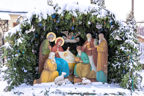 Nativity scene under the snow, christmas - Photo, Image