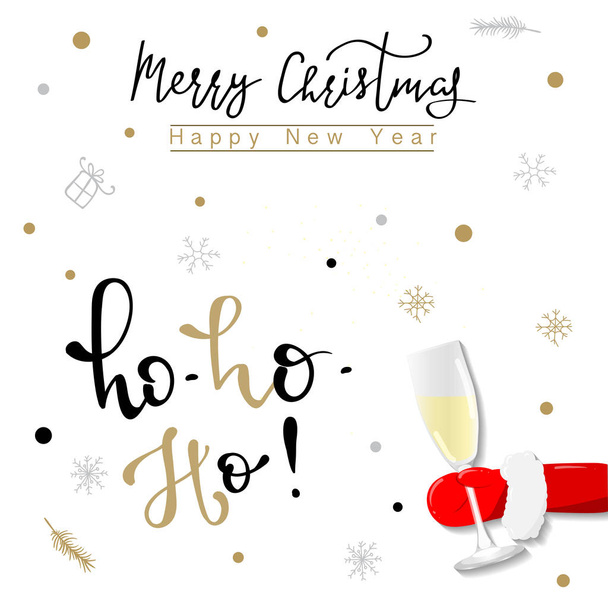 Ho! Ho! Ho! Merry Christmas! Funny Christmas greeting card, invitation. Hand drawn Santa Claus  with Ho ho ho text. - Vettoriali, immagini