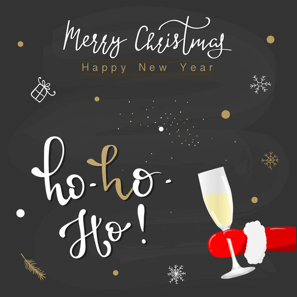 Ho! Ho! Ho! Merry Christmas! Funny Christmas greeting card, invitation. Hand drawn Santa Claus  with Ho ho ho text. - Vector, Image