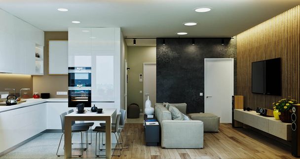 стильный современный интерьер квартиры с прекрасным видом
 - Фото, изображение