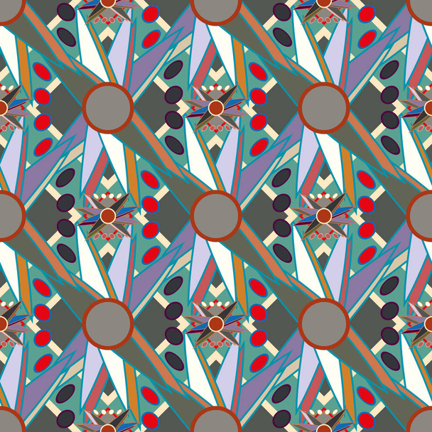 Geometric multicolor seamless pattern with flowers, vector illustration  - Wektor, obraz