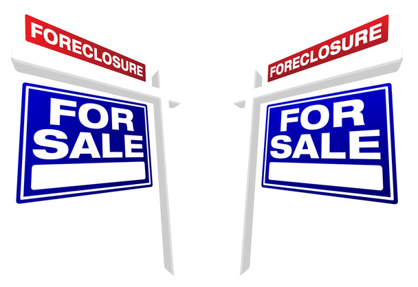 Dos letreros de bienes raíces de ejecución hipotecaria azul
 - Vector, imagen