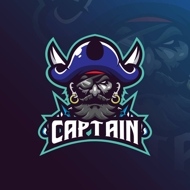 captain pirates mascot logo design vector with modern illustration concept style for badge, emblem and t shirt printing. pirates illustration with a sword. - Vector, Image