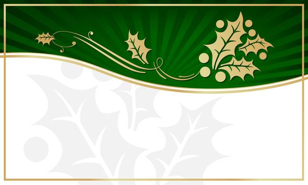 Etiqueta de regalo adornada con acebo verde y oro
 - Vector, Imagen