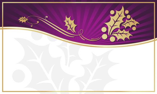 Etiqueta de regalo adornada con acebo púrpura y oro
 - Vector, imagen