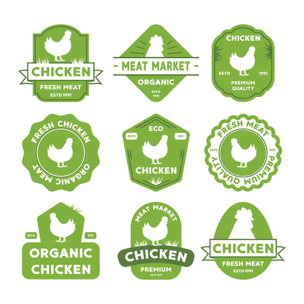 Logo poulet Premium. Étiquettes, badges et éléments de design. Style bio rétro. Illustration vectorielle
 - Vecteur, image