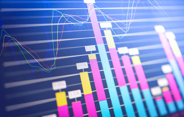 Επαγγελματίες γράφημα γραφήματος από γράφημα χρηματιστηριακή αγορά επενδυτικών συναλλαγών / Stock αγορά έκθεση του Συμβουλίου Χρηματοπιστωτικής οθόνη - Φωτογραφία, εικόνα