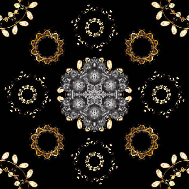 Seamless classic golden pattern. Vector traditional orient ornament. Golden pattern on gray and black colors with golden elements. - Wektor, obraz