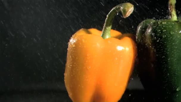 Raindrops in super slow motion falling on peppers - 映像、動画