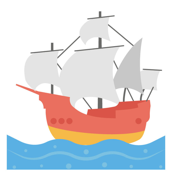 Flat vector icon of pirate ship. - Vector, imagen
