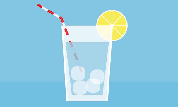 A glass of ice water with a straw and lemon, vector art illustration. - Vector, Image
