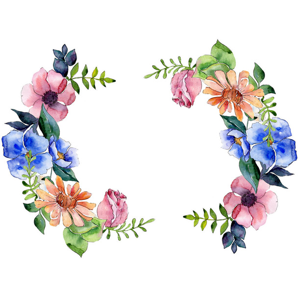 Bouquet floral botanical flowers. Watercolor background illustration set. Frame border ornament square. - Foto, Bild