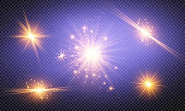 Vector illustration of abstract flare light rays. A set of stars, light and radiance, rays and brightness. Glow light effect. Vector illustration. - Vector, Image