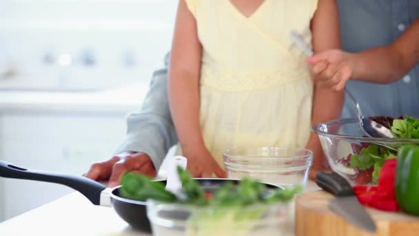 Family working together as they prepare a salad - Footage, Video