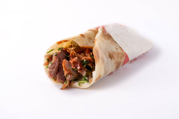 Tasty shawarma sandwich isolated on white background - Foto, Imagen