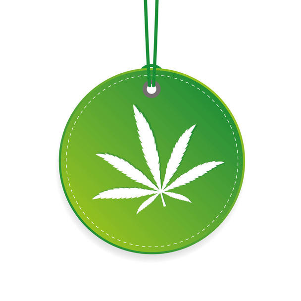 etiqueta colgante redonda verde con hoja de cannabis
 - Vector, imagen