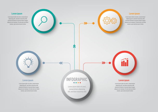 Infografika biznes szablon z 4 opcje okrągły kształt, elementy abstrakcyjne diagramu lub procesów i biznes ikona płaskie, wektor biznes szablon prezentacji. Koncepcja dla Infografika - Wektor, obraz