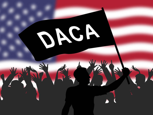 Daca Protest voor Dromers Deal Road to Citizenship. Naturalisatie van illegale immigranten Kinderen in Usa - 2d Illustratie - Foto, afbeelding