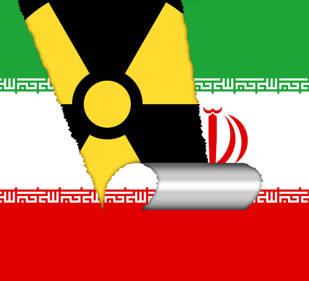 Iran Drapeaux nucléaires - Négociation ou pourparlers avec les États-Unis. Relations ou menace découlant des traités des États-Unis - Illustration 2d - Photo, image