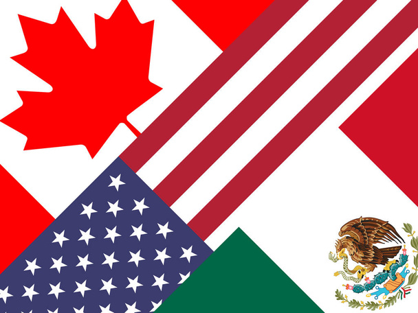 トランプ・ナフタ・フラグ-カナダとメキシコとの交渉取引。国境経済のための条約または協定- 2dイラスト - 写真・画像