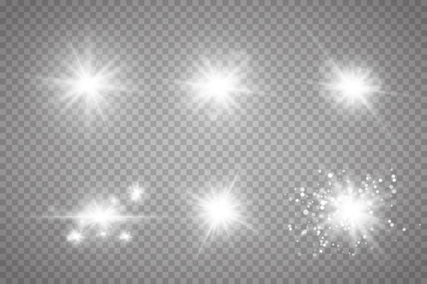 Conjunto de estrellas de luz brillante con chispas
.  - Vector, Imagen