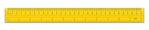 Realistic plastic yellow tape ruler isolated on white background. Double sided measurement in cm and inches. Vector illustration - Vector, Image