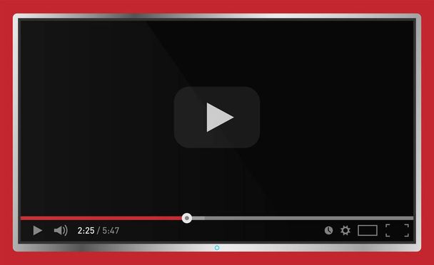 Realistische moderne platte 4k Tv controleren geïsoleerd op rode achtergrond. Klassieke videospeler sjabloon op het scherm. Online video kijken Kegelmantel. Vectorillustratie - Vector, afbeelding