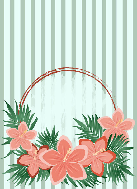 Vintage congratulation card with hibiscus blossom, vector illustration - Вектор,изображение