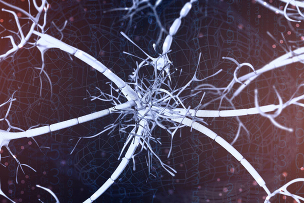 Illustration 3D d'un neurone numérique et de réseaux neuronaux. Le concept d'intelligence artificielle
 - Photo, image