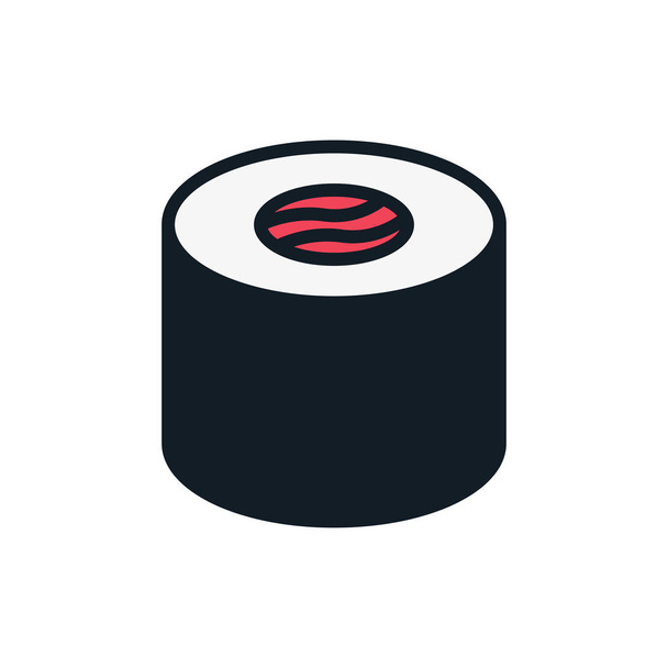Japan Food Sushi Roll. Nori, Rice and Fish Asian Cuisine. Flat Color Line Stroke Icon Pictogram - Vektor, obrázek