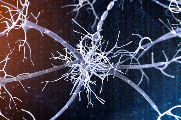 Illustration 3D d'un neurone numérique et de réseaux neuronaux. Le concept d'intelligence artificielle
 - Photo, image