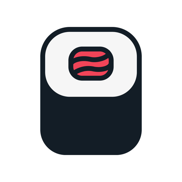 Japan Food Sushi Roll. Nori, Rice and Fish Asian Cuisine. Flat Color Line Stroke Icon Pictogram - Vector, afbeelding