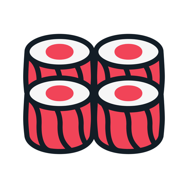 Japan Food Sushi Roll. Nori, Rice and Fish Asian Cuisine. Flat Color Line Stroke Icon Pictogram - Vettoriali, immagini
