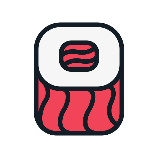 Japan Food Sushi Roll. Nori, Rice and Fish Asian Cuisine. Flat Color Line Stroke Icon Pictogram - Vector, imagen
