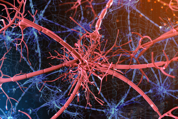 3D-Illustration eines digitalen Neurons und neuronaler Netzwerke. das Konzept der künstlichen Intelligenz - Foto, Bild