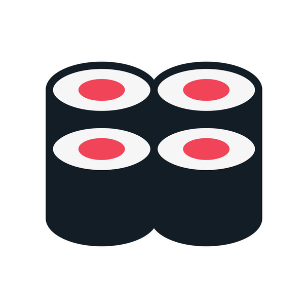 Japan Food Sushi Roll. Nori, Rice and Fish Asian Cuisine. Flat Color Line Stroke Icon Pictogram - Wektor, obraz