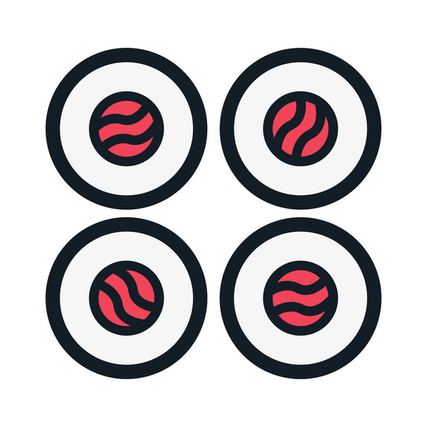 Japan Food Sushi Roll. Nori, Rice and Fish Asian Cuisine. Flat Color Line Stroke Icon Pictogram - ベクター画像