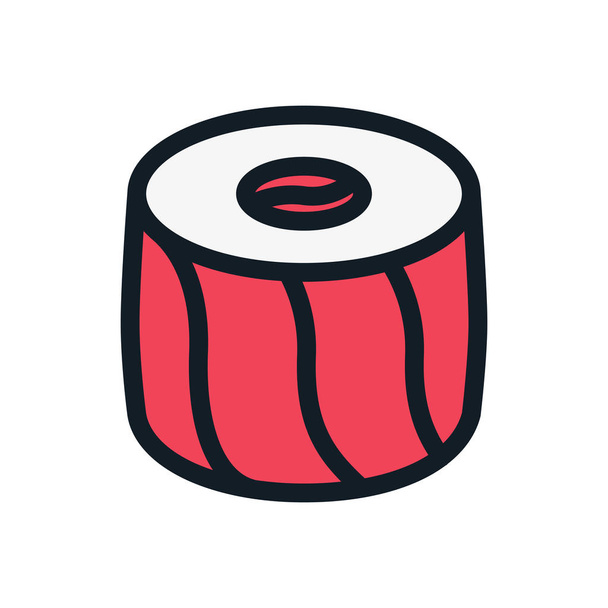 Japan Food Sushi Roll. Nori, Rice and Fish Asian Cuisine. Flat Color Line Stroke Icon Pictogram - Wektor, obraz