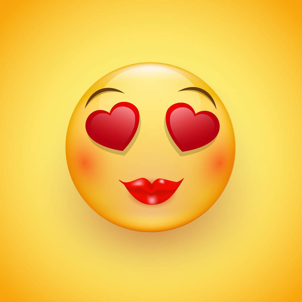 Szelíd nevető szemmel formájában a szívét a sárga háttér egy mosolygós arc mutató egy igaz érzés a szerelem. Vektor - Vektor, kép