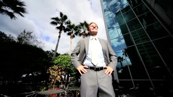 Businessman Celebrating Ambition Success in City - Felvétel, videó